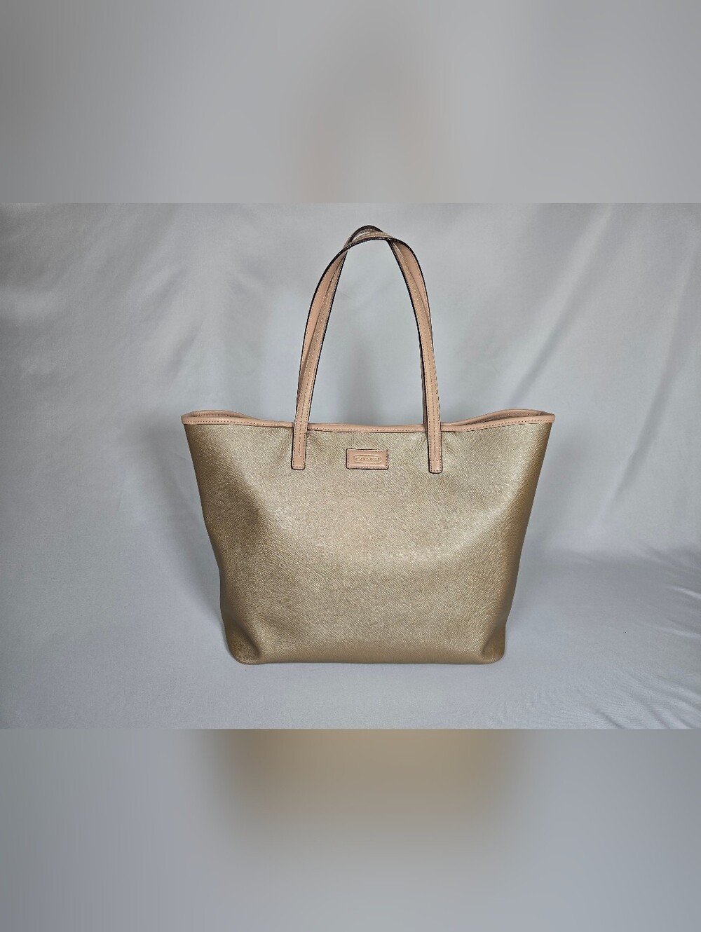 Coach Metallic Gold Tote with Beige Trim